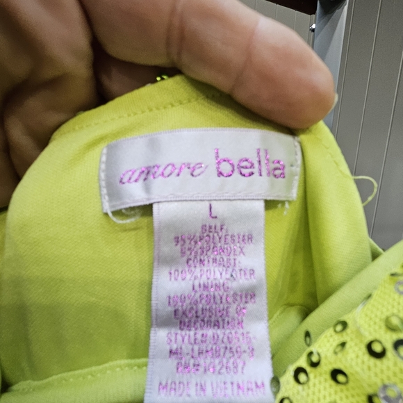 Amore Bella Green Sequin Halter Pull Over Maxi Evening Dress Sz L - Picture 8 of 9